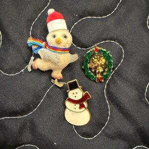 Holiday Lapel Pins (3) Penguin, Angel, Snowman